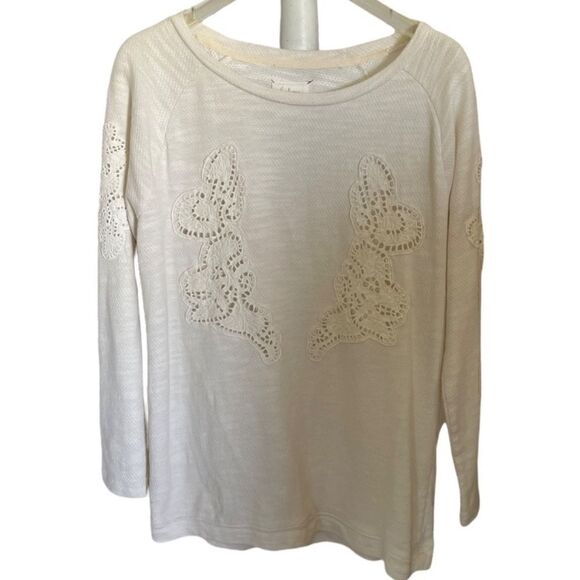 Lou & Grey Cream Color Top with floral design - Size Small - Picture 1 of 4